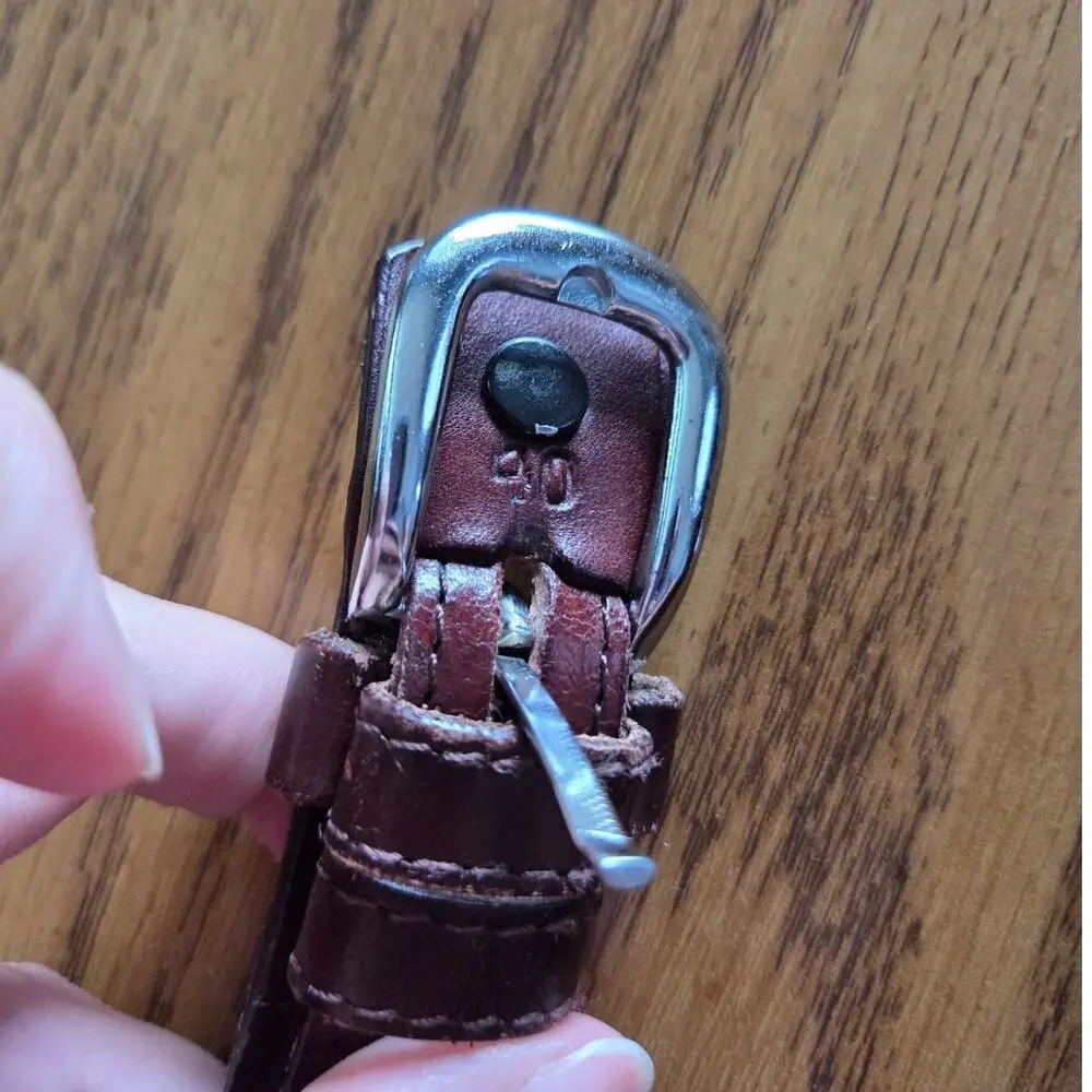 genuine leather 1 inch belt brown silver square buckle double closure 40